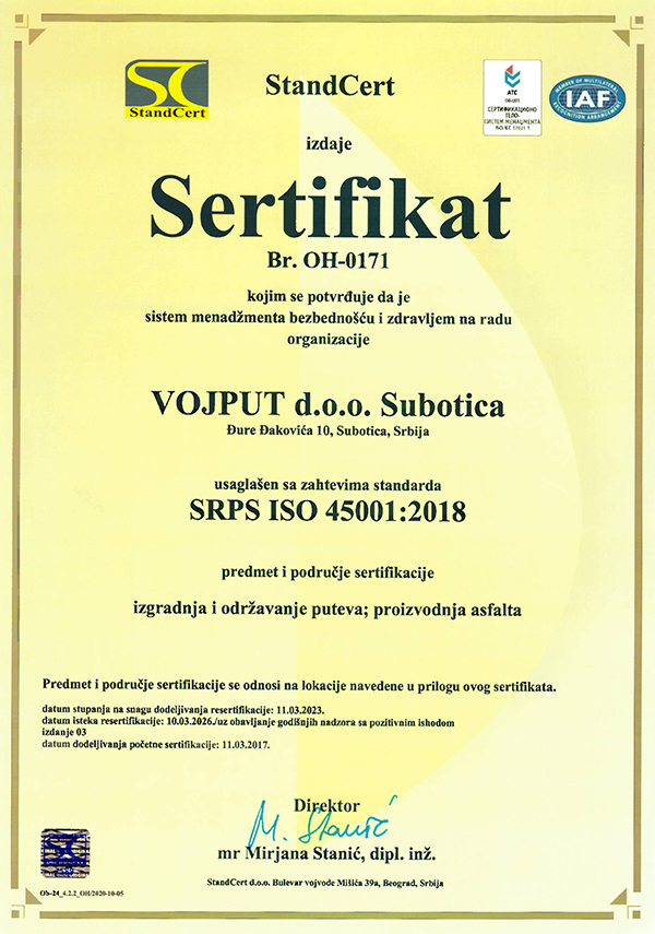 Sertifikat SRPS OHSAS 18001:2008